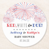 Rood, wit & due! 4 juli Baby shower Ronde Kartonnen Onderzetter (Voorkant)