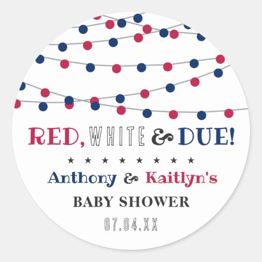Rood, wit & due! 4 juli Baby shower Ronde Sticker (Voorkant)