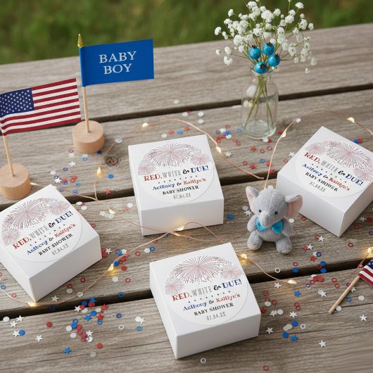 Rood, wit & due! 4 juli Baby shower Ronde Sticker
