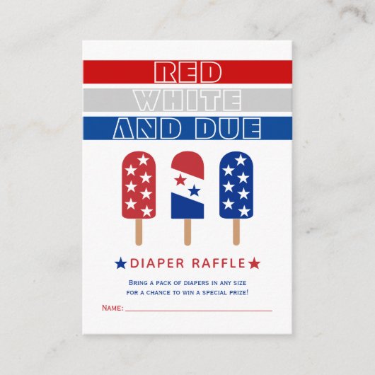 Rood Wit Due 4th Juli baby shower luier loterij Informatiekaartje (Voorkant)