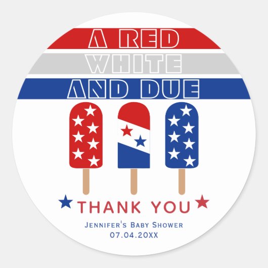 Rood Wit Due 4th van juli ijsjes baby shower Ronde Sticker (Voorkant)