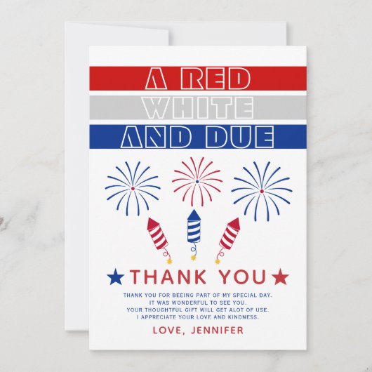 Rood Wit Due 4th van juli vuurwerk baby shower Bedankkaart (Voorkant)