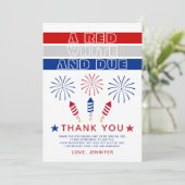 Rood Wit Due 4th van juli vuurwerk baby shower Bedankkaart (Staand voorkant)