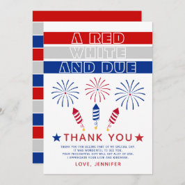 Rood Wit Due 4th van juli vuurwerk baby shower Bedankkaart