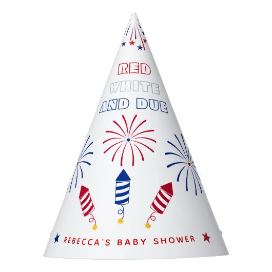 Rood Wit Due 4th van juli vuurwerk baby shower Feesthoedjes (Voorkant)