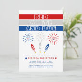 Rood Wit Due 4th van juli vuurwerk baby shower Kaart (Staand voorkant)