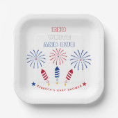 Rood Wit Due Fourth July Firecrackers baby shower Papieren Bordje (Voorkant)
