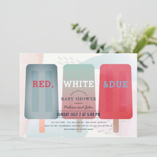 Rood Wit & Due Popsicle Juli 4e Baby shower Kaart (Staand voorkant)