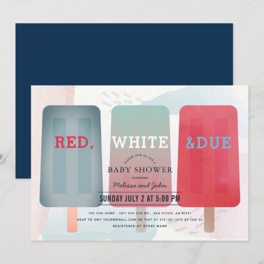 Rood Wit & Due Popsicle Juli 4e Baby shower Kaart (Voorkant / Achterkant)