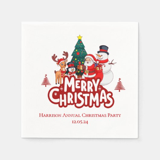 Rood & Wit Eenvoudig Prettig Kerstfeest Servet (Voorkant)