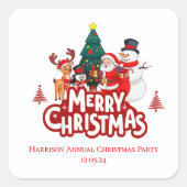 Rood & Wit Eenvoudig Prettig Kerstfeest Vierkante Sticker (Voorkant)