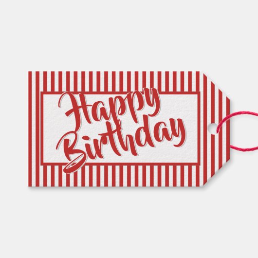 Rood/Wit Eenvoudig Stripes Patroon Alle gelegenhed Cadeaulabel (Voorkant (Horizontaal))