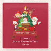 Rood & Wit Eenvoudig Vrolijk Kerstfeest Glazen Onderzetter (Voorkant)