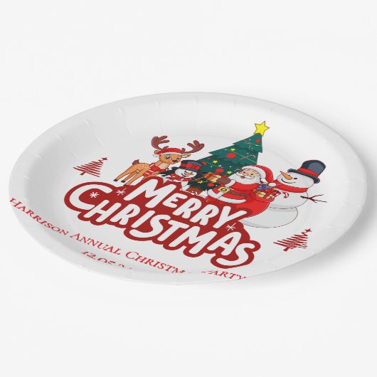 Rood & Wit Eenvoudig Vrolijk Kerstfeest Papieren Bordje (Gekanteld)