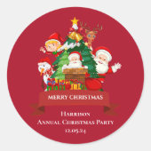 Rood & Wit Eenvoudig Vrolijk Kerstfeest Ronde Sticker (Voorkant)