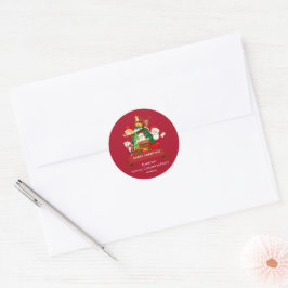Rood & Wit Eenvoudig Vrolijk Kerstfeest Ronde Sticker