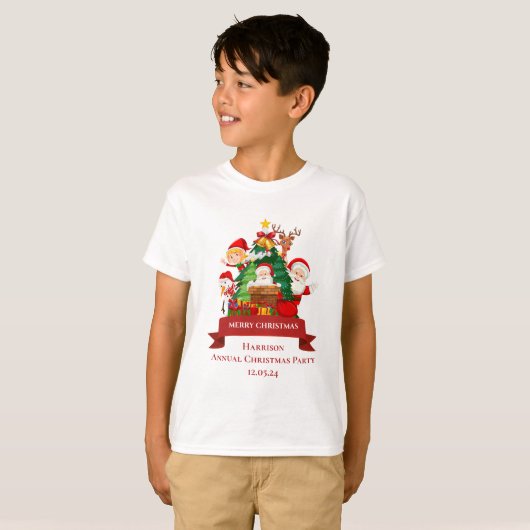 Rood & Wit Eenvoudig Vrolijk Kerstfeest T-shirt (Voorkant volledig)