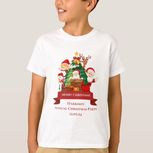 Rood & Wit Eenvoudig Vrolijk Kerstfeest T-shirt (Voorkant)