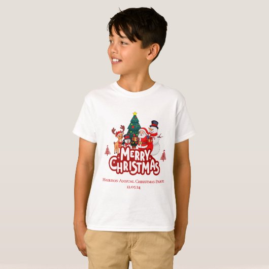 Rood & Wit Eenvoudig Vrolijk Kerstfeest T-shirt (Voorkant volledig)