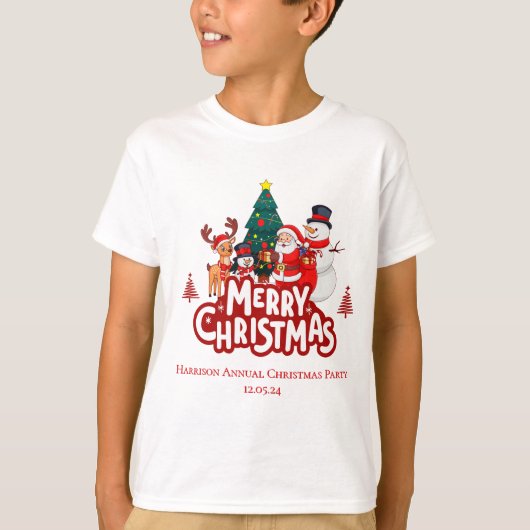 Rood & Wit Eenvoudig Vrolijk Kerstfeest T-shirt (Voorkant)