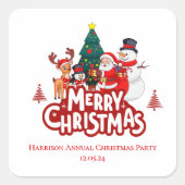 Rood & Wit Eenvoudig Vrolijk Kerstfeest Vierkante Sticker (Voorkant)
