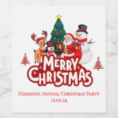 Rood & Wit Eenvoudig Vrolijk Kerstfeest Wijn Etiket (Enkel label)