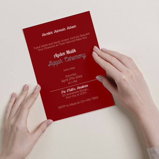 Rood Wit Effen Kleur Vlak, Aqiqah Baby shower Kaart