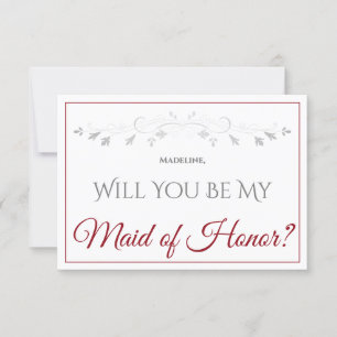 Rood & Wit Elegant Be My Maid of Honor Kaart