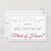 Rood & Wit Elegant Be My Maid of Honor Kaart (Voorkant)