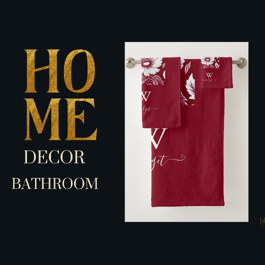 rood & wit elegant Modern Floral Bad Handdoek