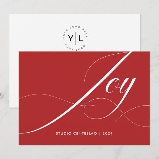 Rood Wit Elegant Modern Joy Corporate Logo Feestdagenkaart (Voorkant / Achterkant)