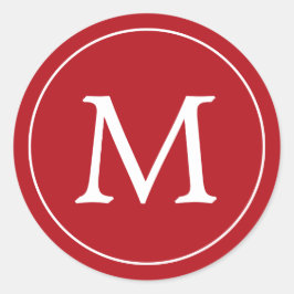 Rood Wit Elegant Monogram Kerstvakantie Ronde Sticker