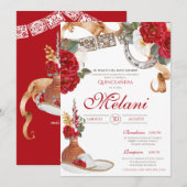 Rood wit Elegant Roos Charro Mariachi Quinceanera Kaart (Voorkant / Achterkant)