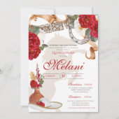 Rood wit Elegant Roos Charro Mariachi Quinceanera Kaart (Voorkant)