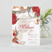 Rood wit Elegant Roos Charro Mariachi Quinceanera Kaart (Staand voorkant)