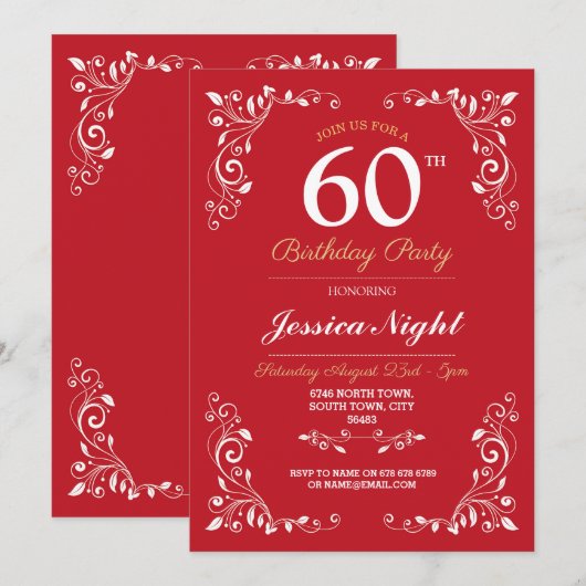 Rood Wit Elegant Verjaardag Vrouwen Classy 60th Kaart (Voorkant / Achterkant)