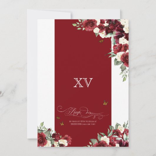Rood wit elegant vlindervlinder Quinceanera V4 Kaart (Achterkant)
