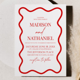 Rood Wit Elegant Wavy Border Wedding Kaart