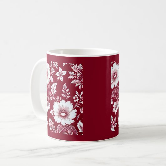 rood & wit elegante Bloemen Koffiemok (Voorkant links)
