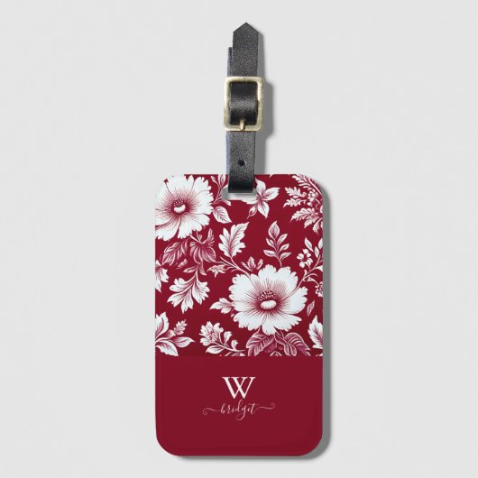 rood & wit elegante  bloemstijl bagagelabel (Voorkant (verticaal))