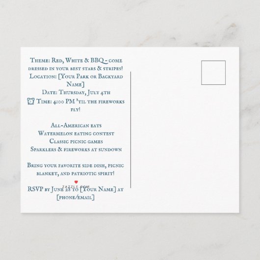 rood, wit en barbecue uitnodiging briefkaart (Achterkant)