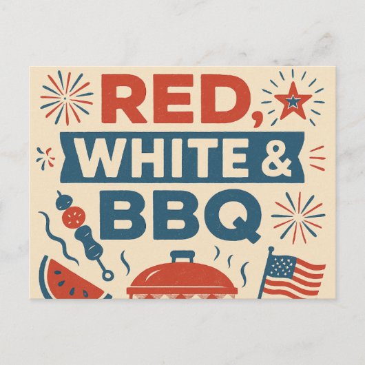 rood, wit en barbecue uitnodiging briefkaart (Voorkant)