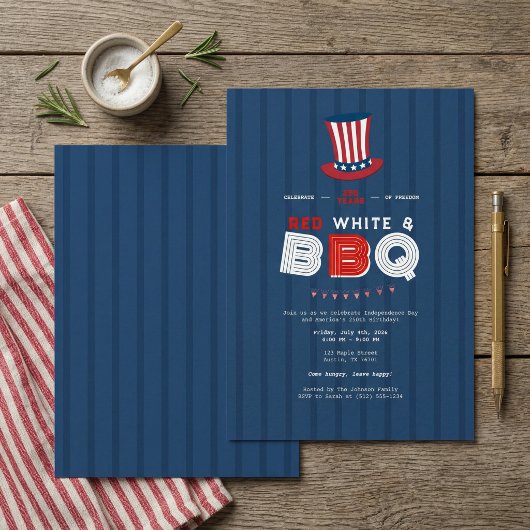 Rood Wit en BBQ 4 juli Amerika 250 Jaar Kaart