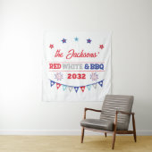 Rood wit en BBQ 4 juli familienaam vuurwerk Wandkleed (In situ)