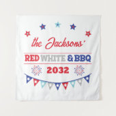 Rood wit en BBQ 4 juli familienaam vuurwerk Wandkleed (Voorkant)