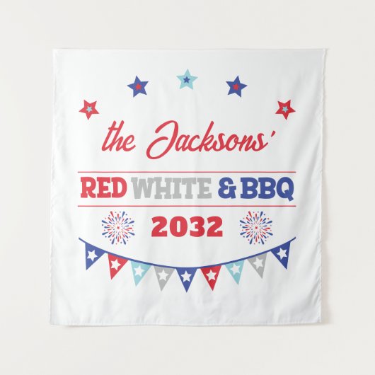 Rood wit en BBQ 4 juli familienaam vuurwerk Wandkleed (Voorkant)