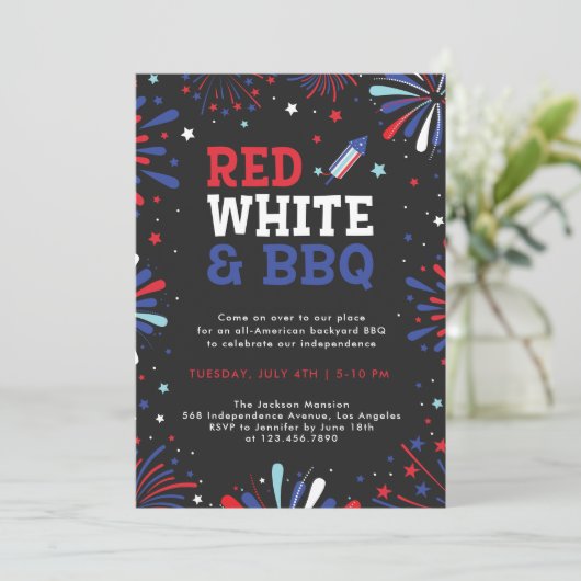 Rood wit en BBQ 4 juli patriottisch vuurwerk Kaart (Staand voorkant)
