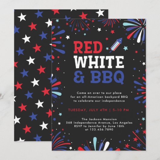 Rood wit en BBQ 4 juli patriottisch vuurwerk Kaart (Voorkant / Achterkant)