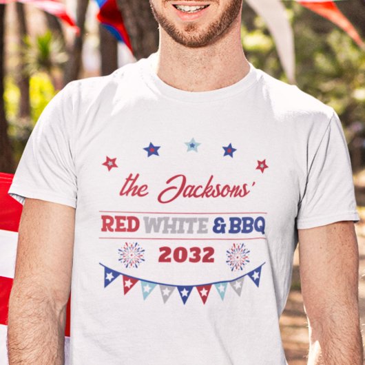 Rood wit en BBQ 4 juli patriottisch vuurwerk T-shirt