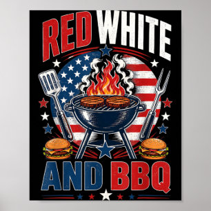 Rood Wit En Bbq 4e Juli Patriottische Bbq USA Poster